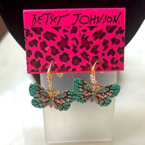 New‎ Betsey Johnson Teal and Pink Crystal Butterfly Earrings